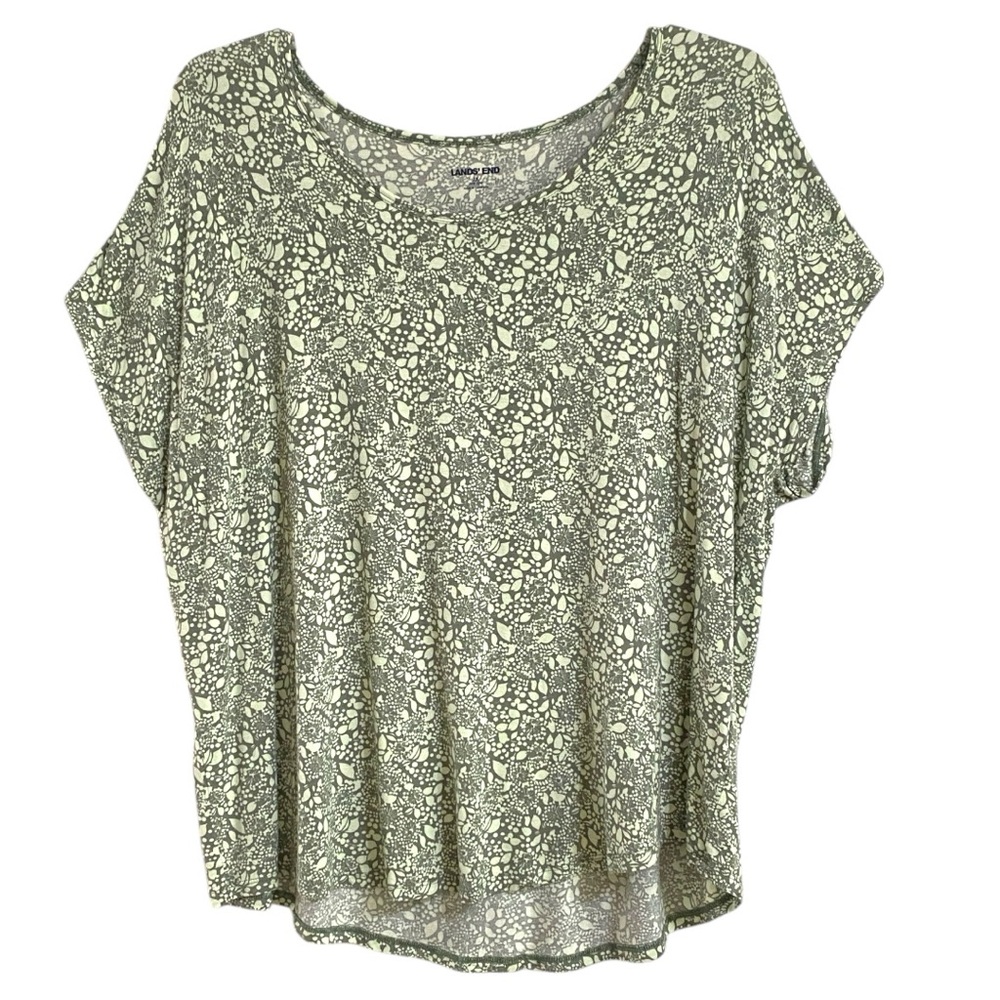 Lands' End Green Print Cap Sleeve Tee Blouse 2X
